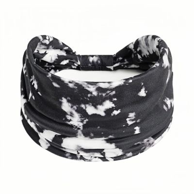 Boho Stretch Headband with Paisley Pattern, White-Black