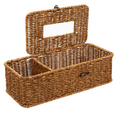 Multifunctional Tissue Box Holder, Faux Rattan for Office
