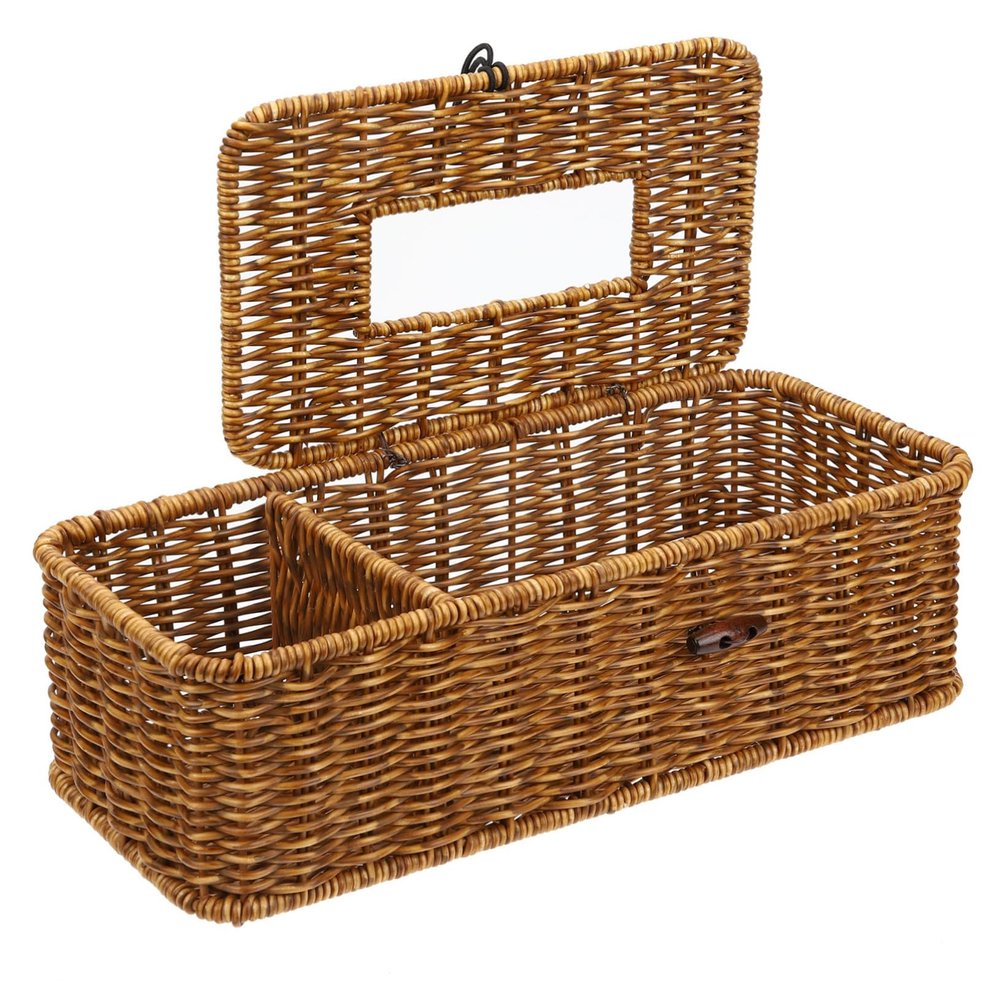 Multifunctional Tissue Box Holder, Faux Rattan for Office