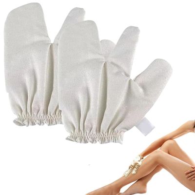 Garshana Raw Silk Massage and Exfoliating Shower Gloves, Body and Face Scrub Mitts, 2-Pack