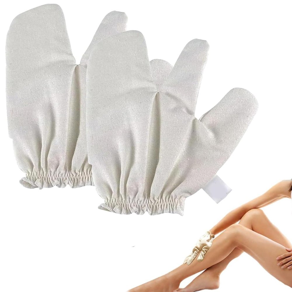 Garshana Raw Silk Massage and Exfoliating Shower Gloves, Body and Face Scrub Mitts, 2-Pack