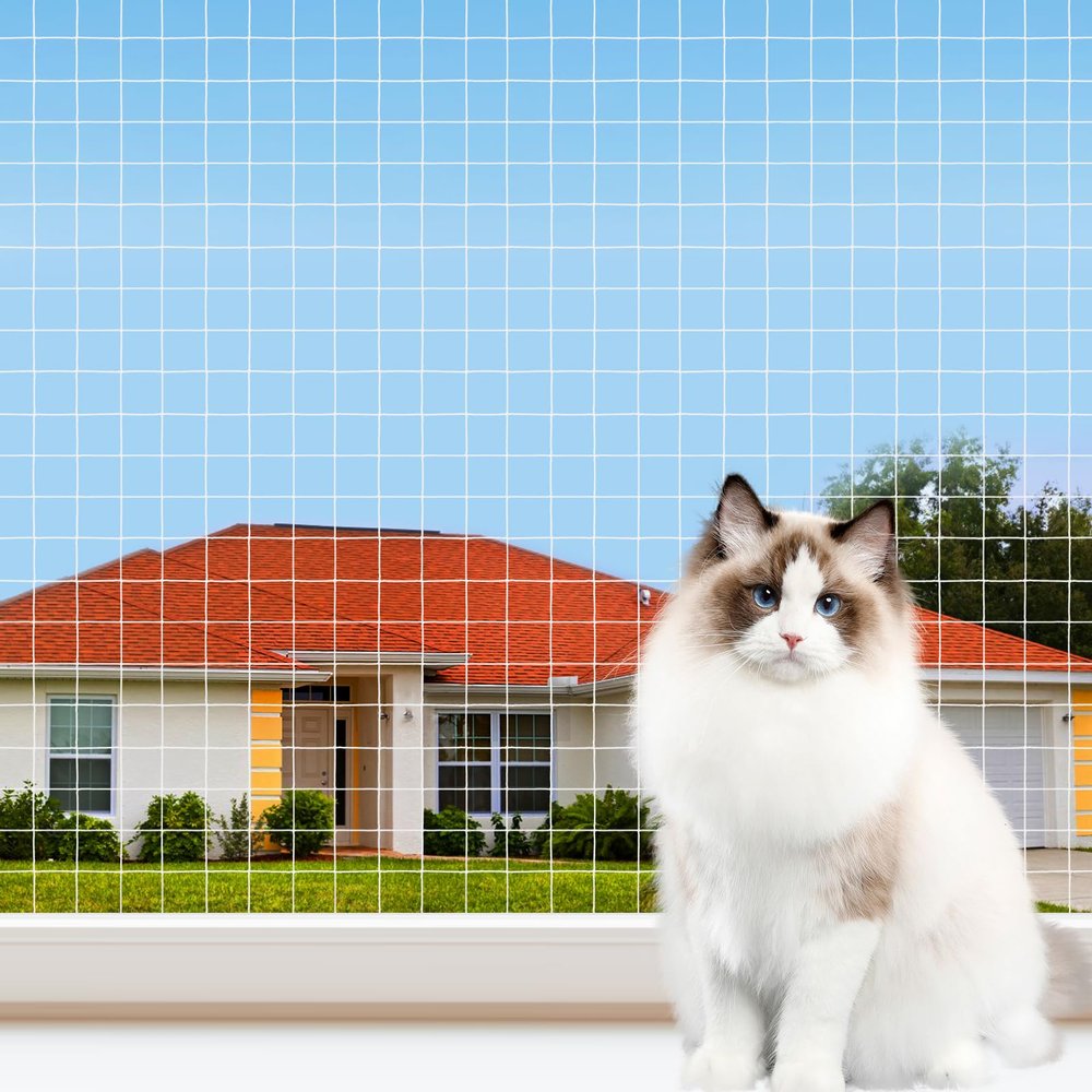 YeeBeny Cat Net for Balcony, 1.8 x 3 m, Reinforced Stainless Steel Wire Safety Net, White