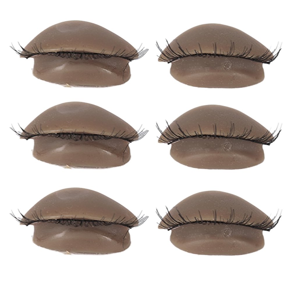 3 Pairs Mannequin Head Eyelids with Eyelashes for Lash Extension Practice, Beginner Training and Display (Brown)