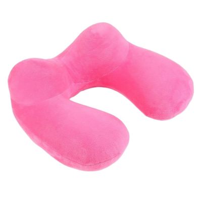 U-Shaped Inflatable Neck Pillow, Travel Pillow for Airplanes, Gray/Pink