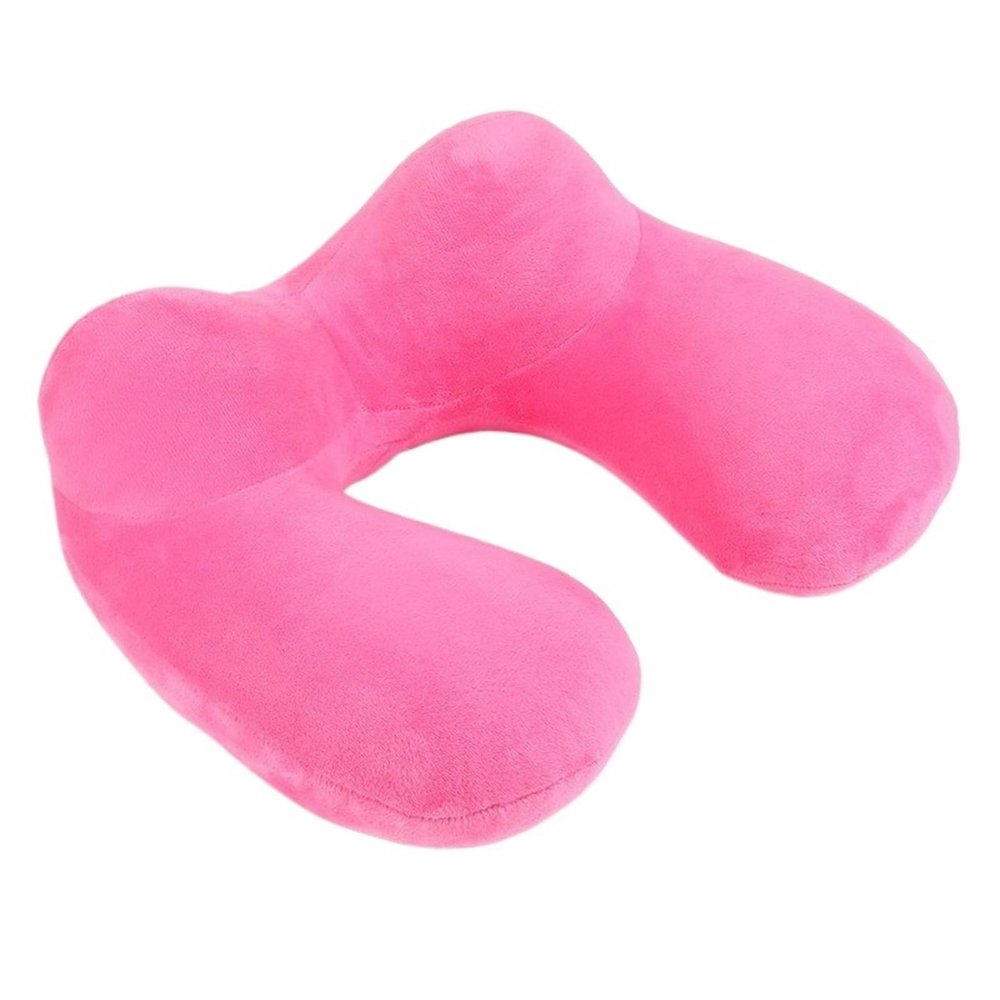U-Shaped Inflatable Neck Pillow, Travel Pillow for Airplanes, Gray/Pink