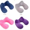 U-Shaped Inflatable Neck Pillow, Travel Pillow for Airplanes, Gray/Pink view 2