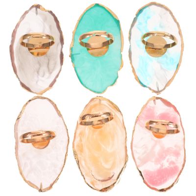 Mikinona 6-Piece Resin Nail Art Ring Palette with Gold Edge