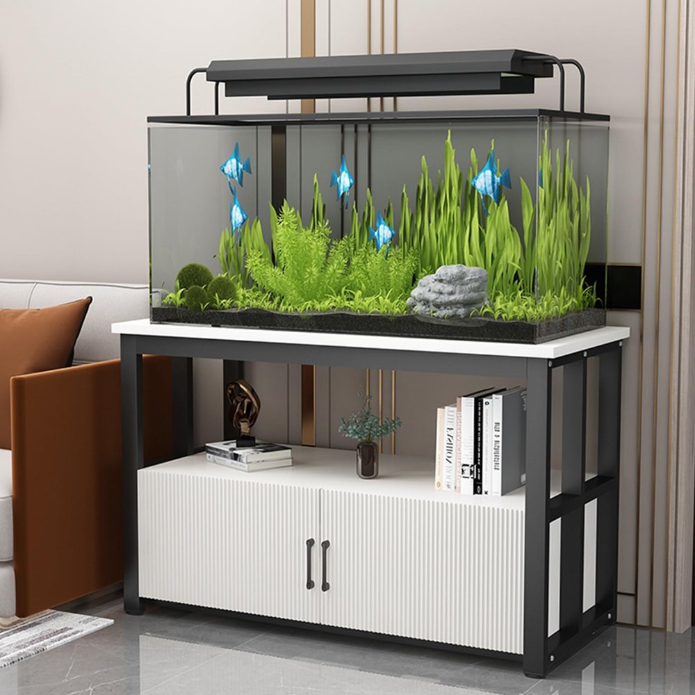 FORRTY Aquarium Stand with Cabinet, 2-Tier Fish Tank Rack, 40–120 cm, Black/White