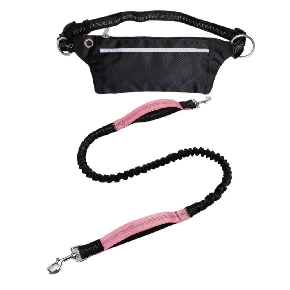 Zymjzbetic Hands-Free Dog Running Leash with Zipper Pouch, Elastic Bungees and Retractable Rope, Pink