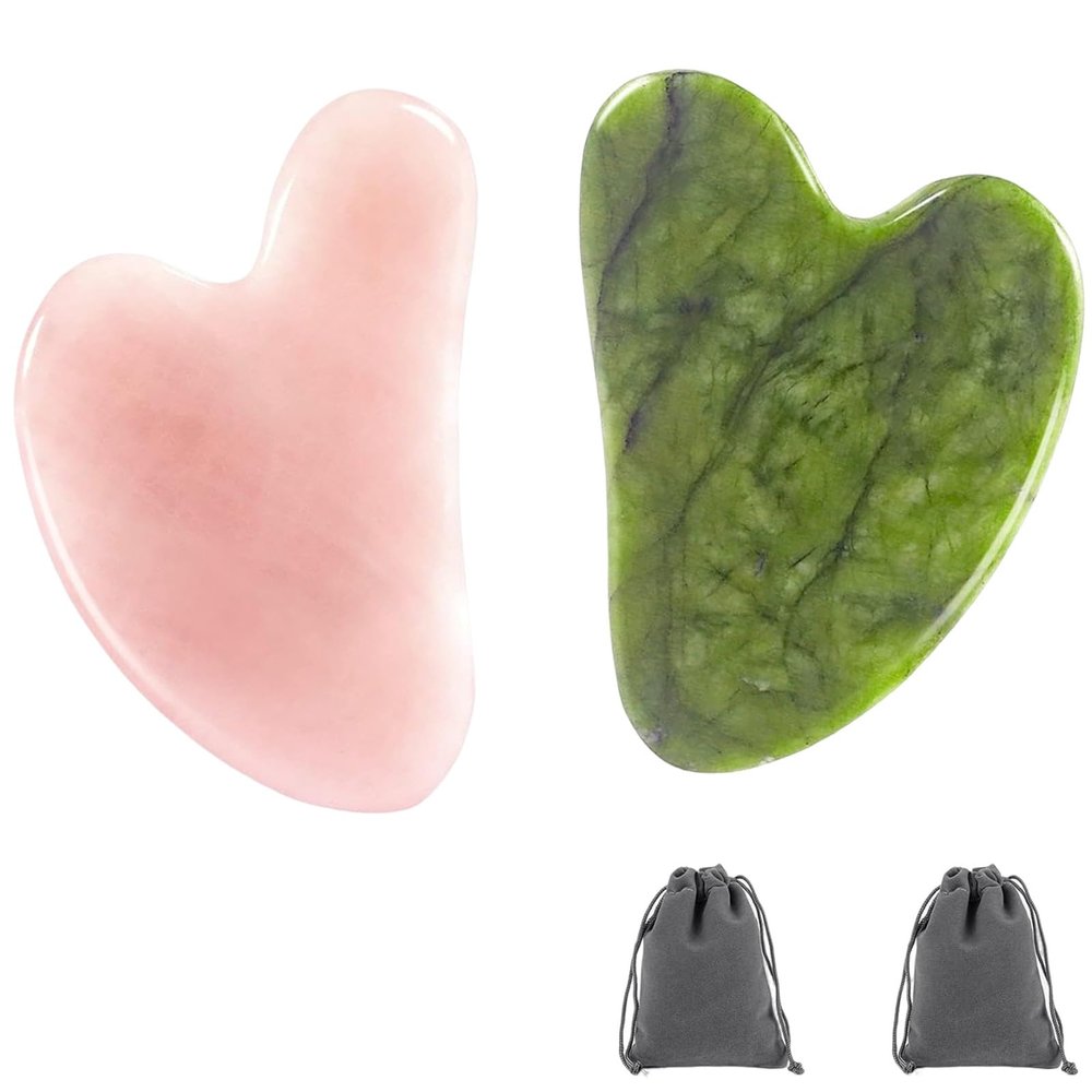 Binnan Heart-Shaped Guasha Board Set, 2-Piece Jade Massage Tools