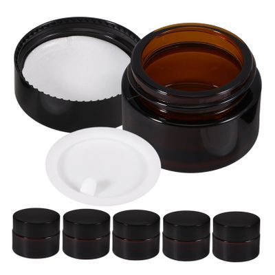 STOBAZA 6 Refillable Brown Glass Cream Jars, 15 g, with PP Lids