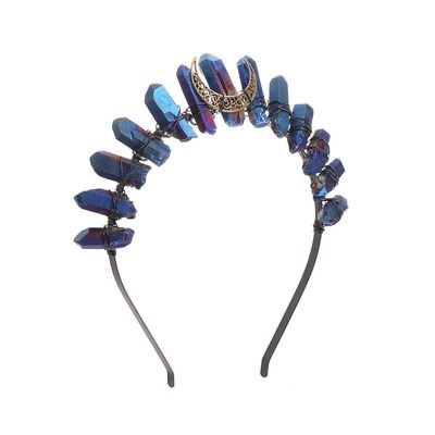Women's Raw Crystal Tiara Crown Headband, Boho Quartz Moon Goddess Headpiece (royal1moon)