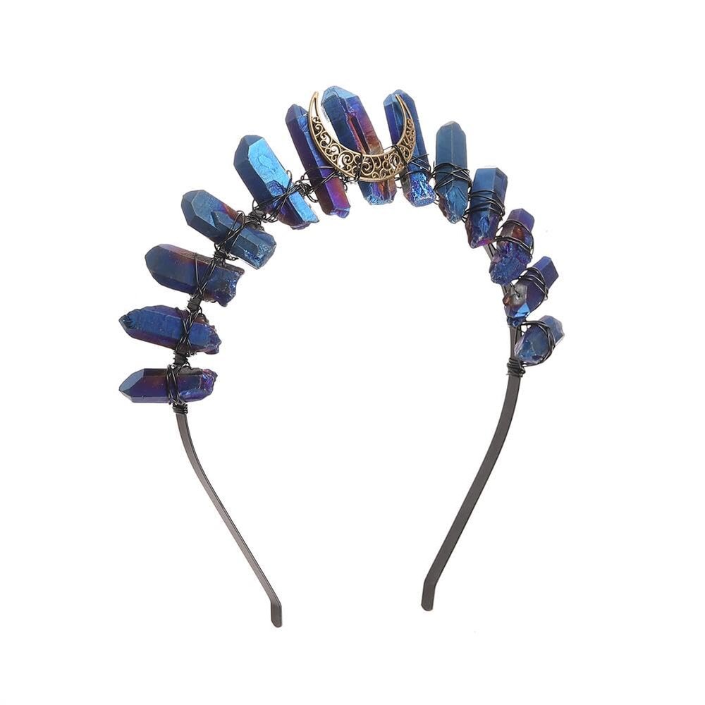 Women's Raw Crystal Tiara Crown Headband, Boho Quartz Moon Goddess Headpiece (royal1moon)