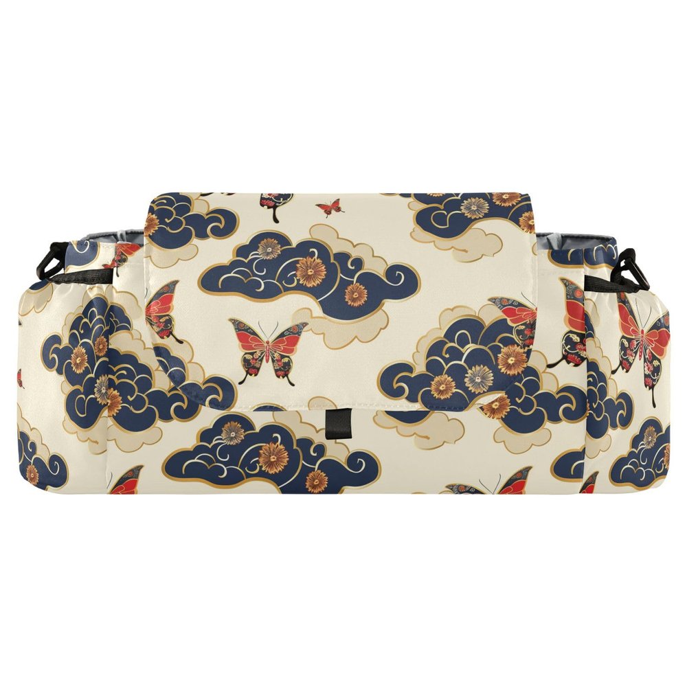 miaozhen Traditional Chinese Butterfly Cloud Pattern Double Stroller Organizer with Cup Holders