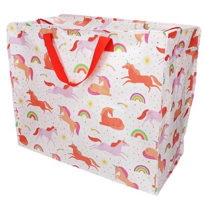 XXL Giant Unicorn Storage Bag with Zipper, Rainbow Pink, Approx. 58 × 28 × 48 cm