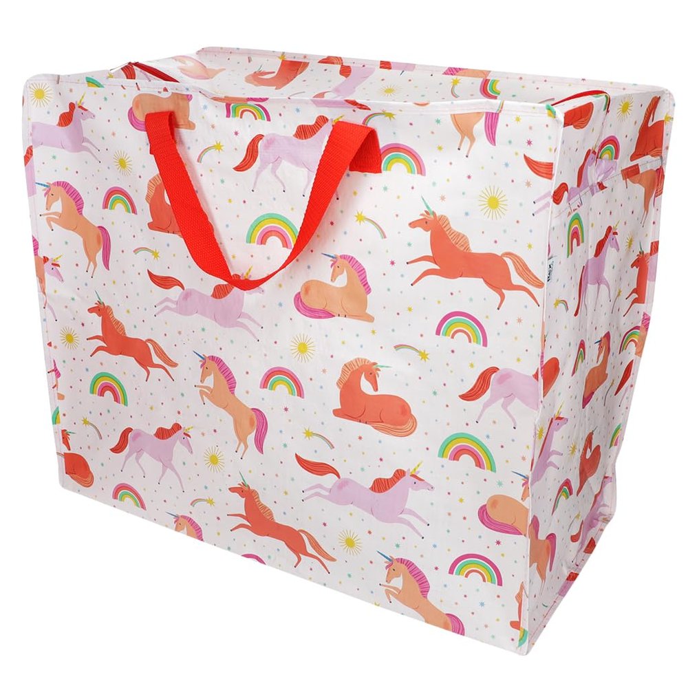 XXL Giant Unicorn Storage Bag with Zipper, Rainbow Pink, Approx. 58 × 28 × 48 cm
