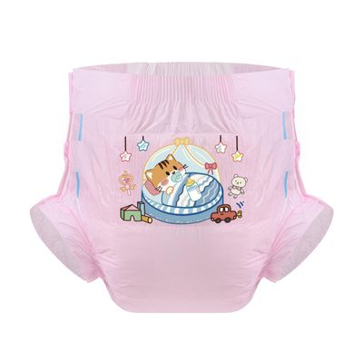 CutiePlusU Adult Diapers, 3-Pack, Dry Surface, Maximum Overnight Absorbency, Disposable Incontinence Diaper, Sleeping Kitten Pink, M, 71–96 cm