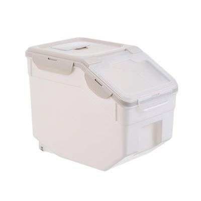 Kisangel Pet Food Container with Measuring Cup, PP, Beige, 4 Wheels