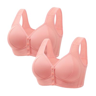 Guhmomh Seamless Women's Wire-Free Bra 2-Pack, Push-Up Bra with Front Closure, Anti-Sagging, Soft Comfortable Sleep Bustier, Wide Straps, Breathable T-Shirt Bralette for Everyday, Pink, 36