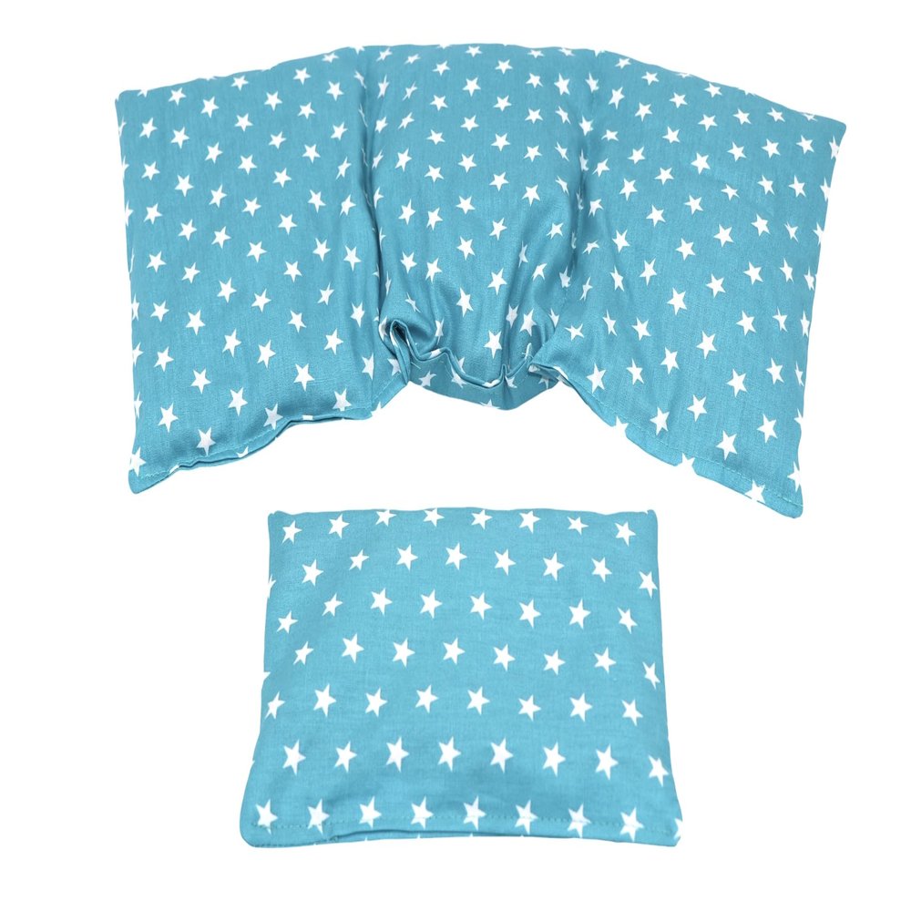 Cherry Pit Pillow 2-Piece Set, 3-Compartment + Small, 36 × 18 cm, Turquoise Stars