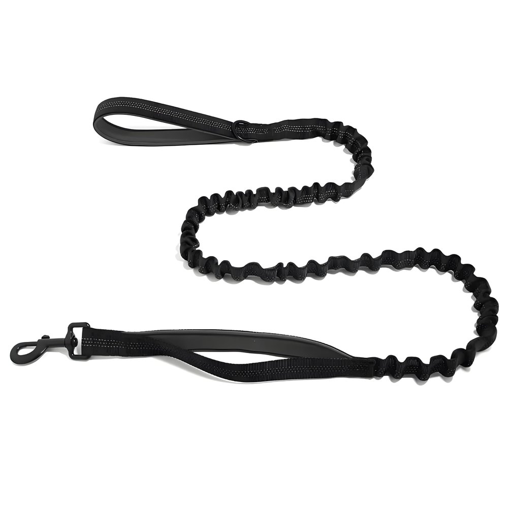 BROUAURPE Bungee Dog Leash with Two Handles, Shock-Absorbing Reflective Leash for Medium and Large Dogs, No-Pull Training Control, Black, Size L