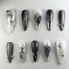GlamRays 24-Piece Black Cat-Eye Almond Press-On Nails with 3D Crystal Design view 1
