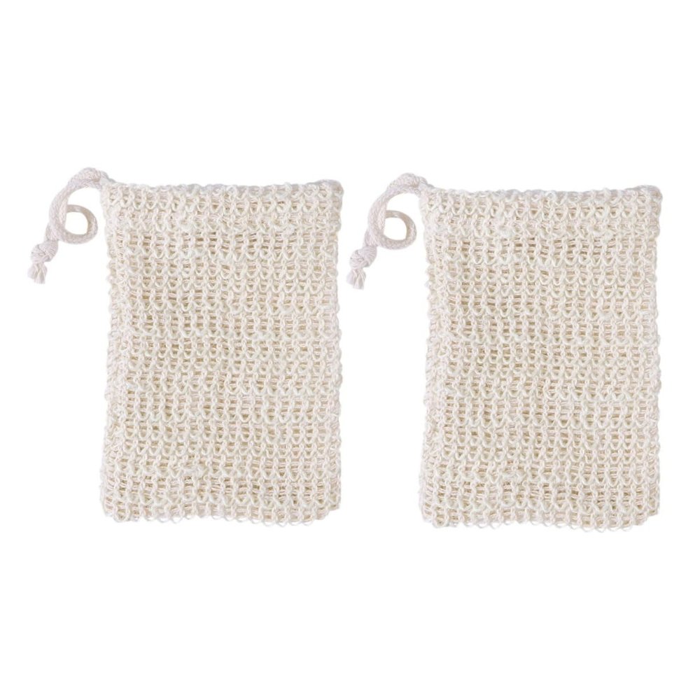 2 Sisal Soap Bags with Hanging Loop and Drawstring