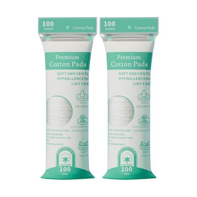 Round Cotton Pads, Soft, Lint-Free, for Makeup Removal and Facial Care (2 pcs)