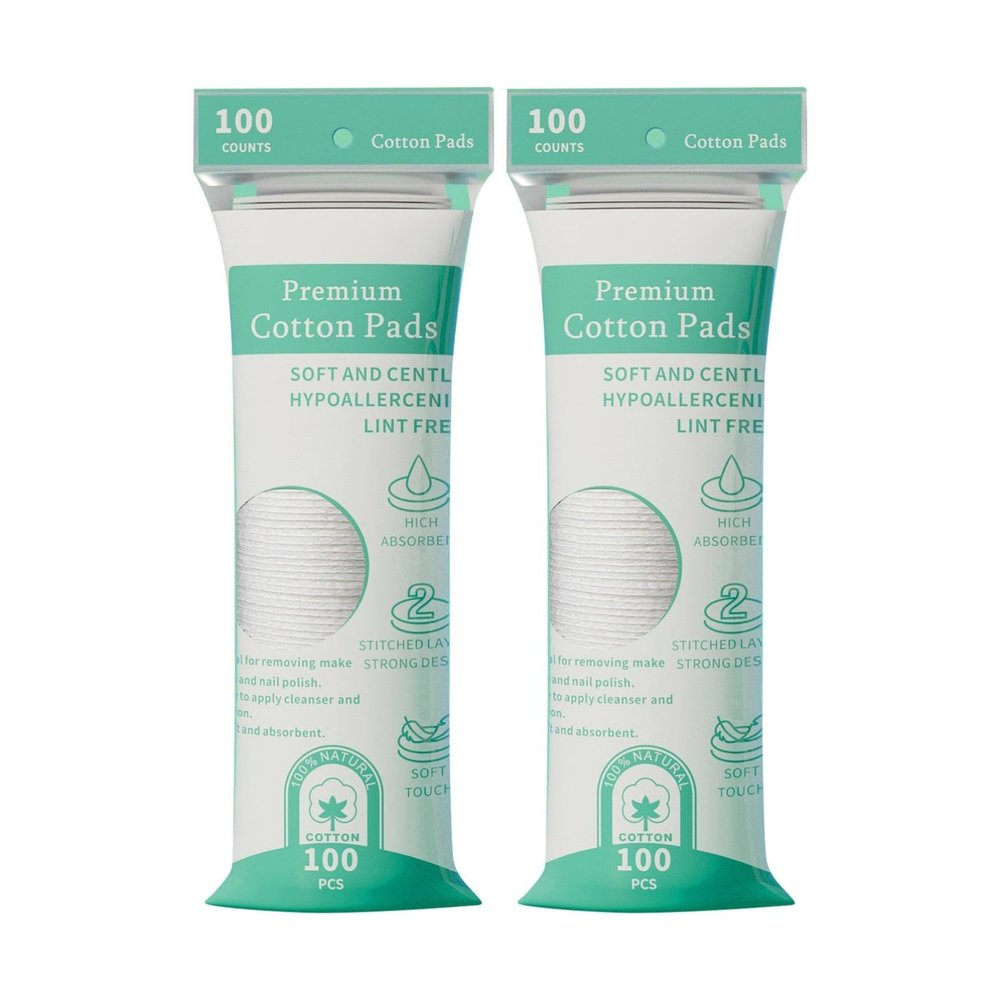 Round Cotton Pads, Soft, Lint-Free, for Makeup Removal and Facial Care (2 pcs)
