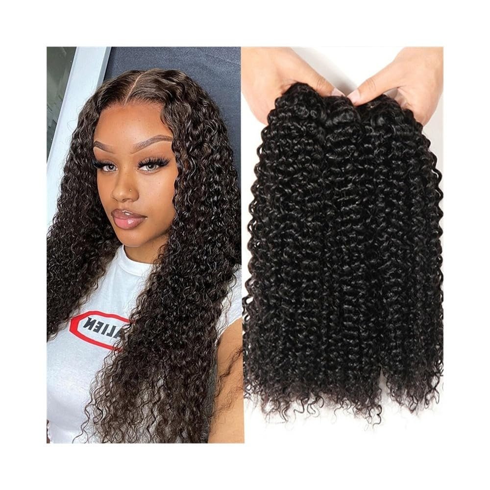 Lizhuzhuzs28 Human Hair Bundles, Raw Indian Kinky Curly Remy Hair Extensions, 8–32 Inches, Double-Wefted (28 Inches, 1 Bundle)