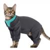 Long Sleeve Cat Bodysuit - Skin Care & Wound Protection Suit (Back/Legs) | Alternative to Collar for Licking Protection | Cat Overall Against Scratching | Soft Cat Clothing for Everyday (Gray L) view 1