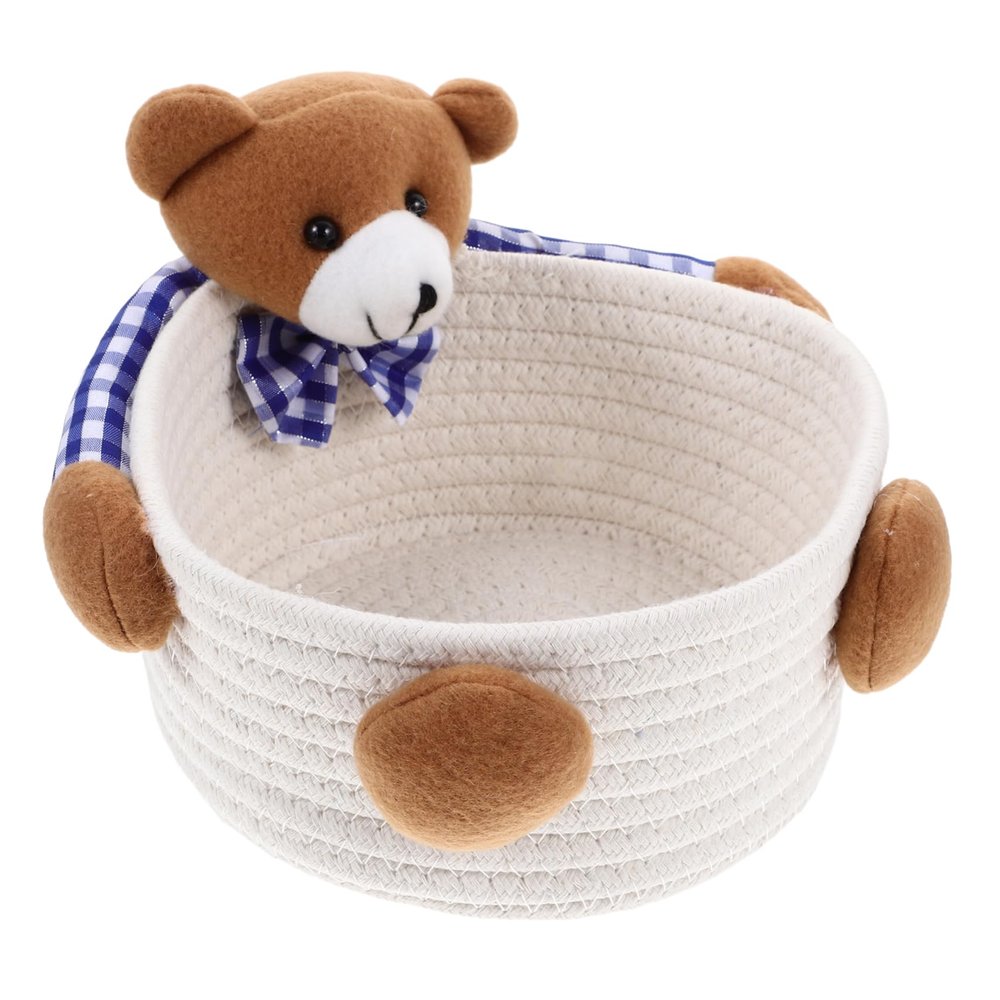 SOLUSTRE Large Woven Cotton Rope Storage Basket with Cartoon Design