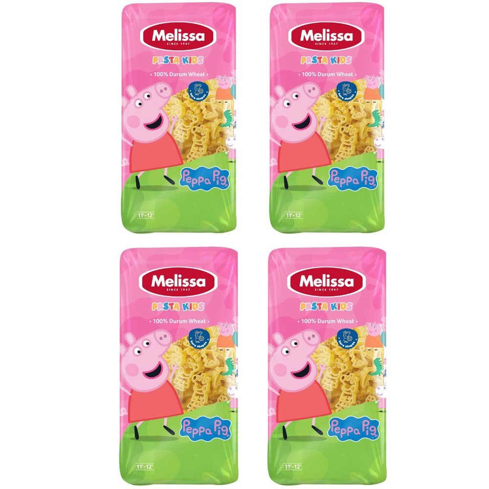 Melissa Peppa Pig Kids Pasta, 4 x 400 g, Greek Durum Wheat Pasta, Incl. 20 ml Jassas Olive Oil