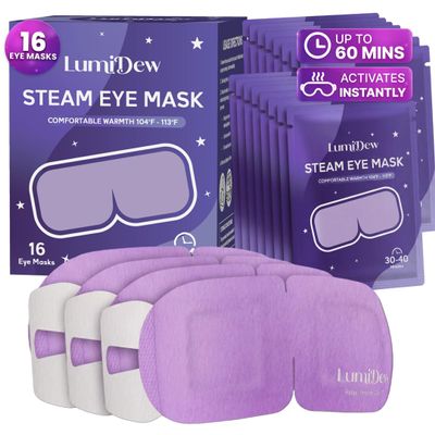 LumiDew Self-Heating Steam Eye Masks for Sleep, Dry Eyes, Travel, Unscented, 16 Count
