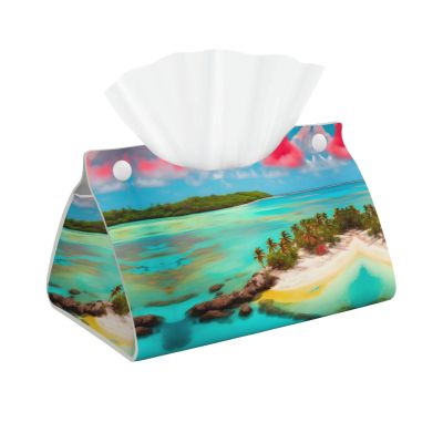 Caribbean Landscape Leather Tissue Box