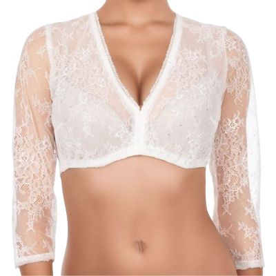 Duohropke Women's White Lace Dirndl Blouse, Elegant Short-Sleeve V-Neck Trachten Blouse