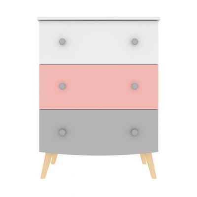 Vicawu Ringo Children's Dresser, Matte White/Gray/Pink, 68 x 45.3 x 92 cm