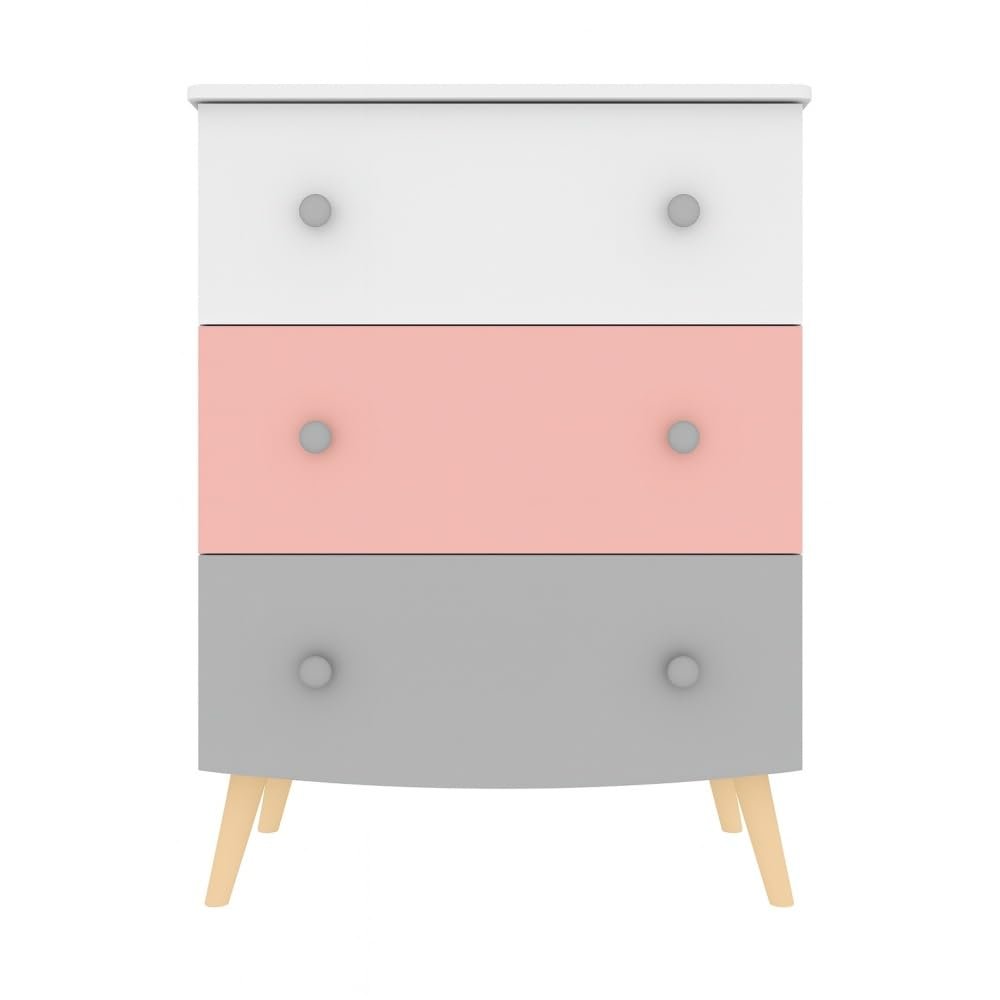 Vicawu Ringo Children's Dresser, Matte White/Gray/Pink, 68 x 45.3 x 92 cm