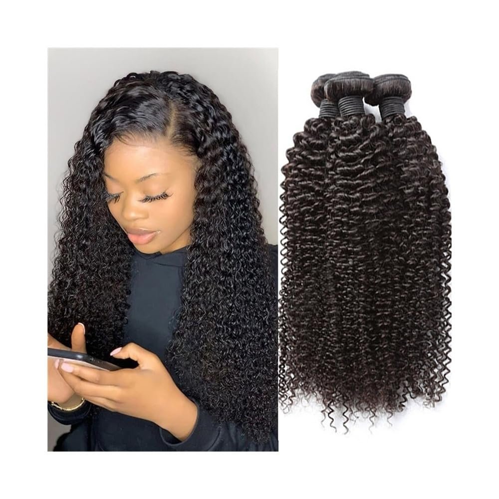 Kinky Curly Natural Black Remy Human Hair Extensions, 1/3/4 Bundles, 28 in