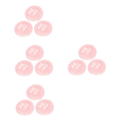 Supvox 4 Sets Bow Powder Puff Tool, Fluffy Pink Plush Powder Puffs with Bow Knot, 3 Pieces per Set
