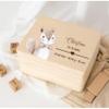 Personalized Wooden Baby Memory Box, Birth Gift, Woodland Animals, Engraved Birth Details (S: 20 x 15 x 11 cm, Bird) view 3