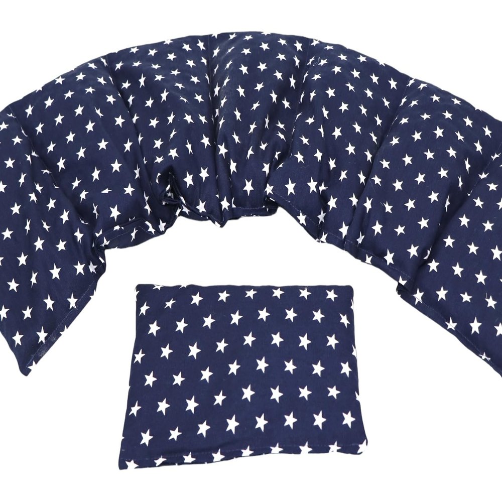 Star-Pattern Grape Seed Pillow Set of 2, 7-Chamber, 67 x 18 cm, Blue