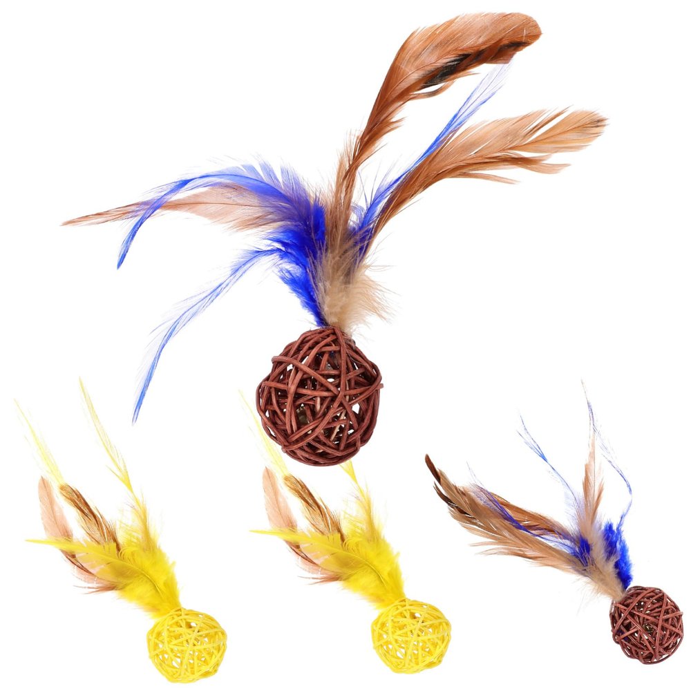 ERINGOGO 4-Piece Rattan Cat Toys with Bells, Interactive Balls for Indoor Cats