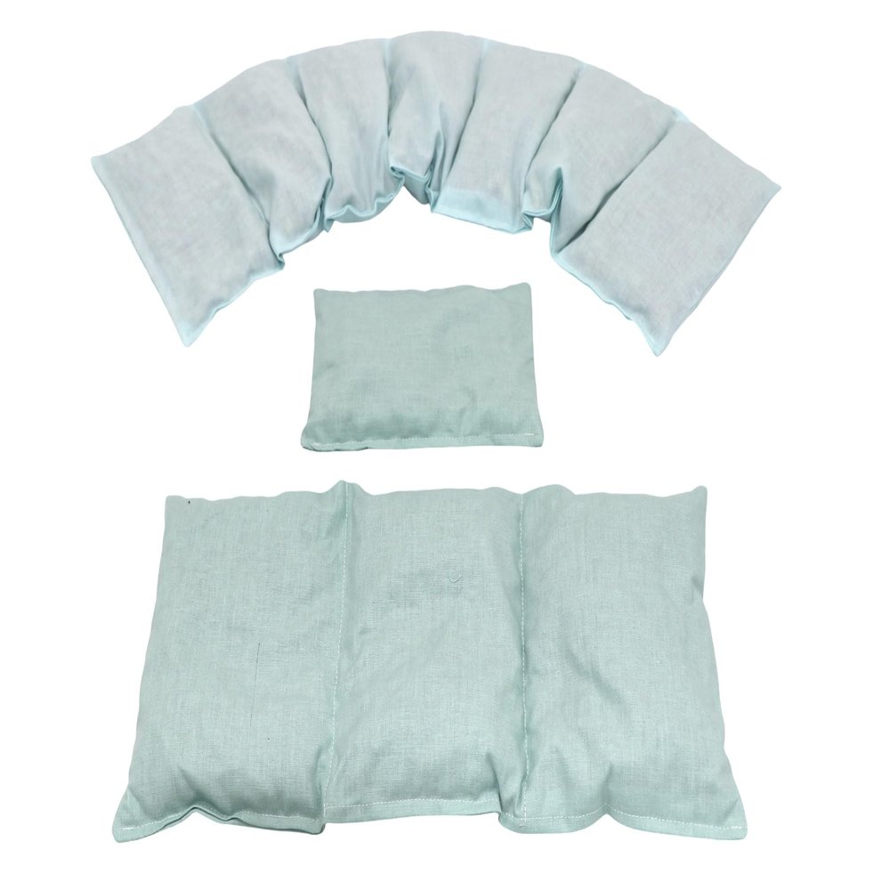 UNI Grain Heat Pad, 3-Piece Set: 80 x 18 cm 8-Chamber, 36 x 18 cm 3-Chamber and Small Cherry-Pit Pad, Mint Uni, Rapeseed