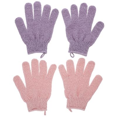 VALICLUD 2 Pairs Exfoliating Bath Gloves, Five-Finger, Pink and Purple