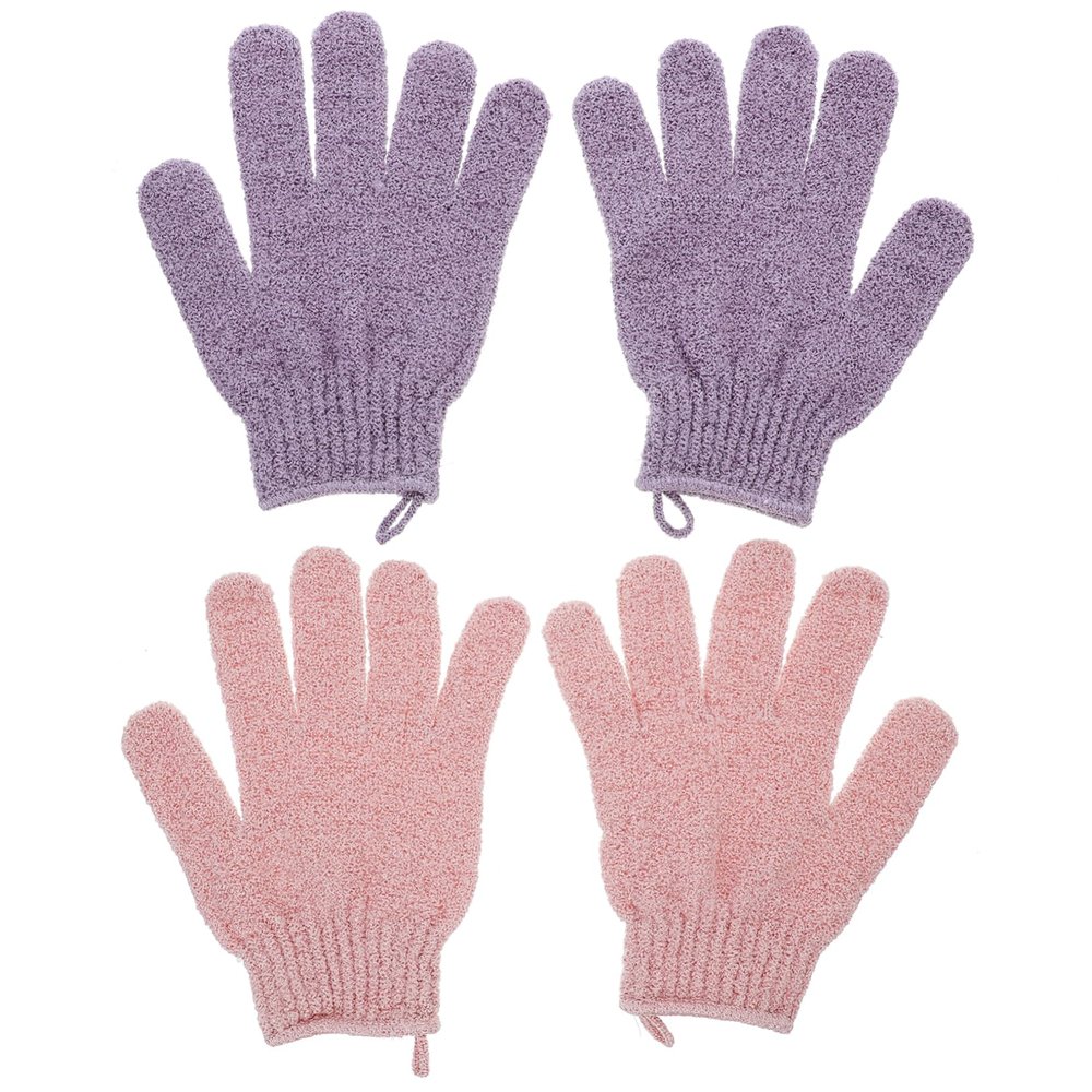 VALICLUD 2 Pairs Exfoliating Bath Gloves, Five-Finger, Pink and Purple