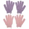 VALICLUD 2 Pairs Exfoliating Bath Gloves, Five-Finger, Pink and Purple view 1