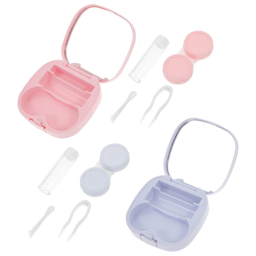 DEARMAMY Portable Plastic Contact Lens Case, 2-Pack, Leakproof, with Small Mirror