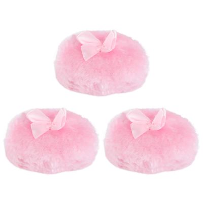 HAKIDZEL Baby Powder Puffs, Round Fabric Puffs, 3-Pack, Pink Bow Design