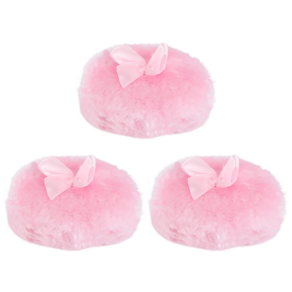 HAKIDZEL Baby Powder Puffs, Round Fabric Puffs, 3-Pack, Pink Bow Design